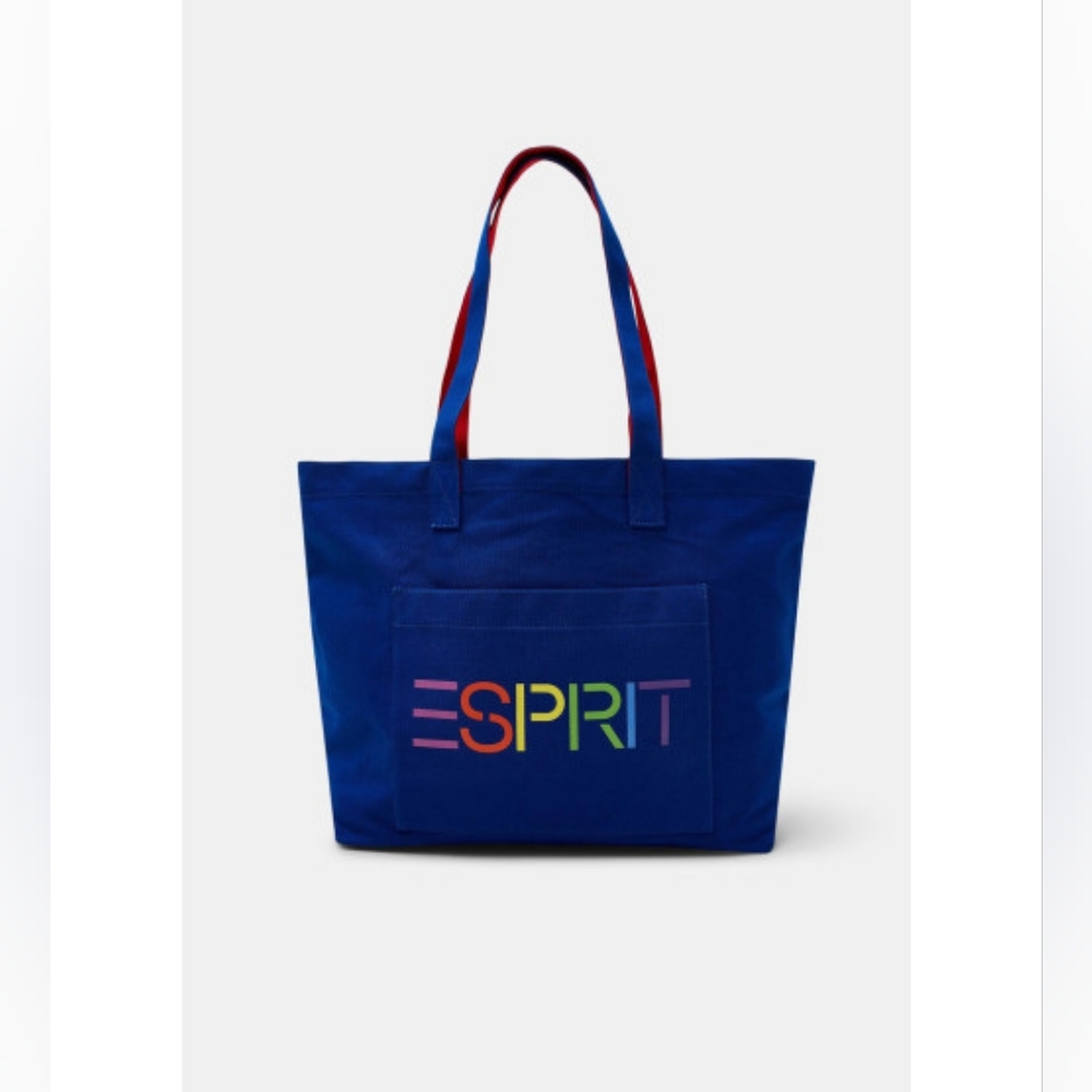 Esprit Logo Canvas Tote Blue Rainbow 100% cotton spellout